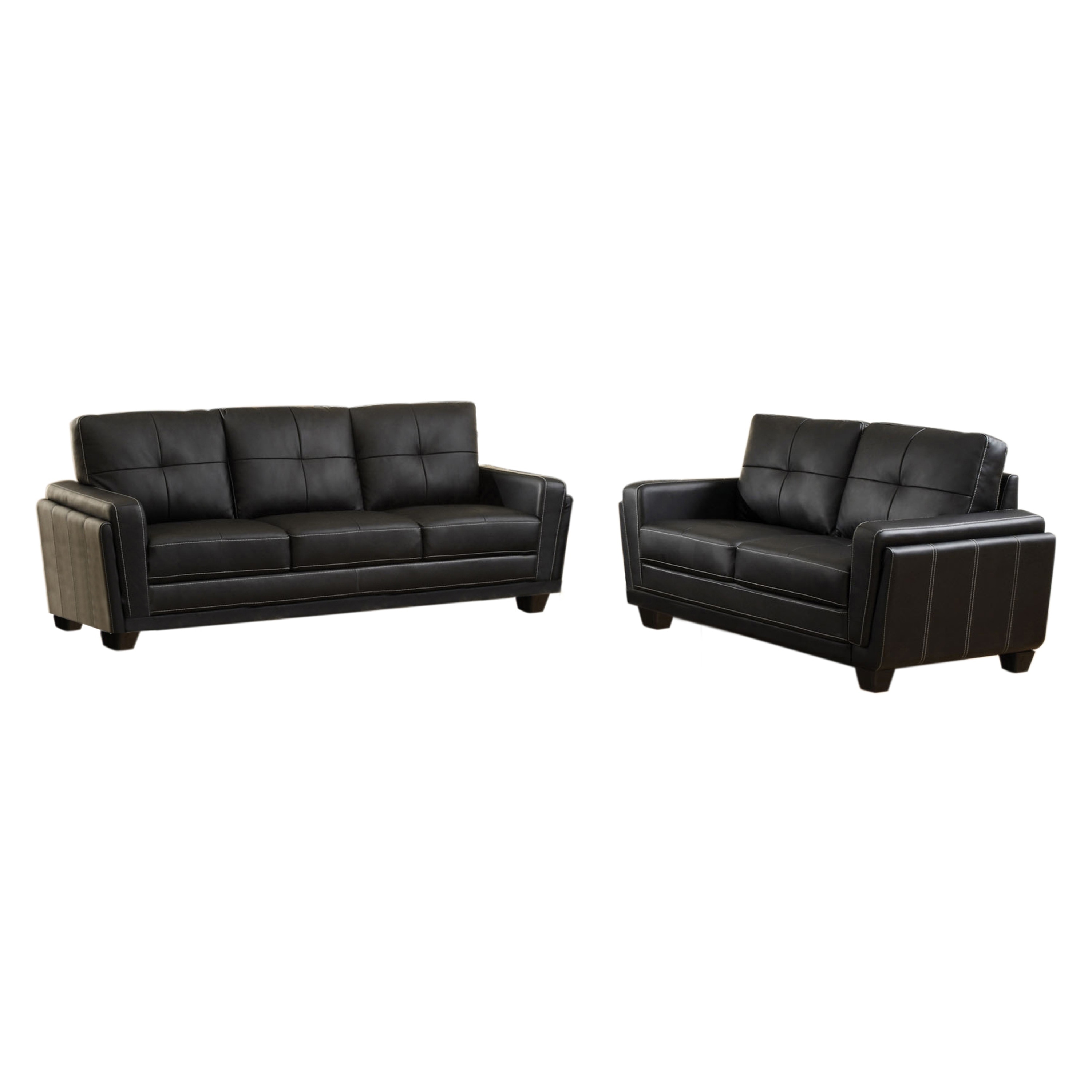 Furniture Of America Noka Contemporary Black Faux Leather Tufted Sofa