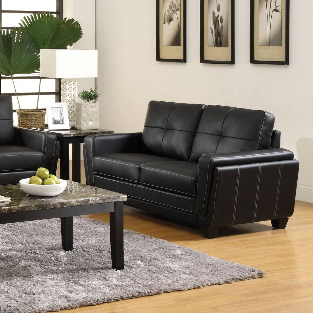 Furniture of America Bedford Tufted Black Leatherette Loveseat