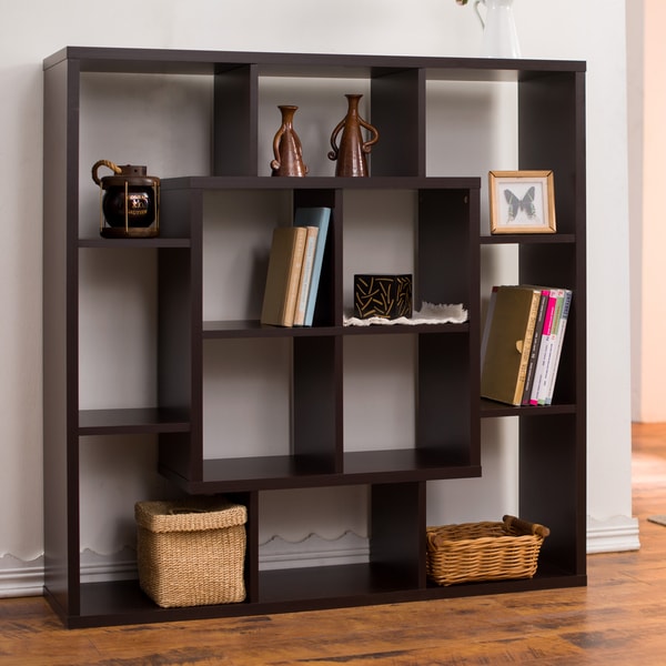 Furniture of America Aydan Modern Square Walnut Bookshelf/Room Divider ...