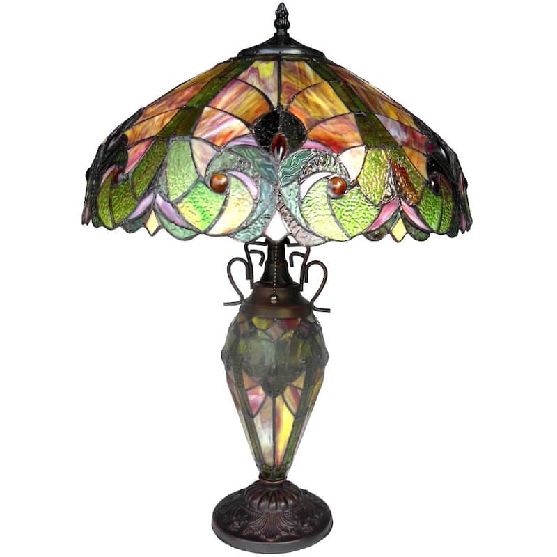 Tiffany Style Victorian Design Double Lit 2+1-light Dark Bronze Table Lamp