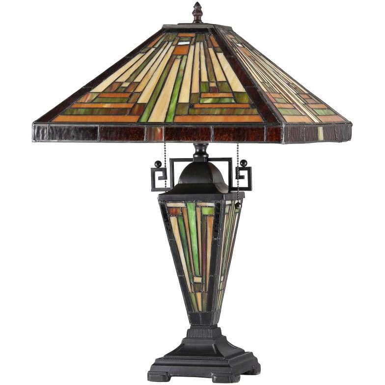 Tiffany Style Mission Dark Bronze Double Lit 2+1-light Table Lamp