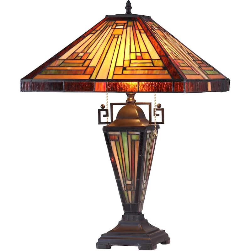 Tiffany Style Mission Dark Bronze Double Lit 2+1-light Table Lamp