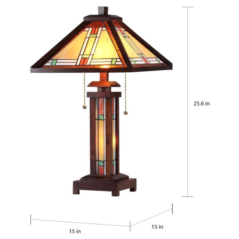 Tiffany Style Mission Double Lit 2 and 1-light Bronze Table Lamp
