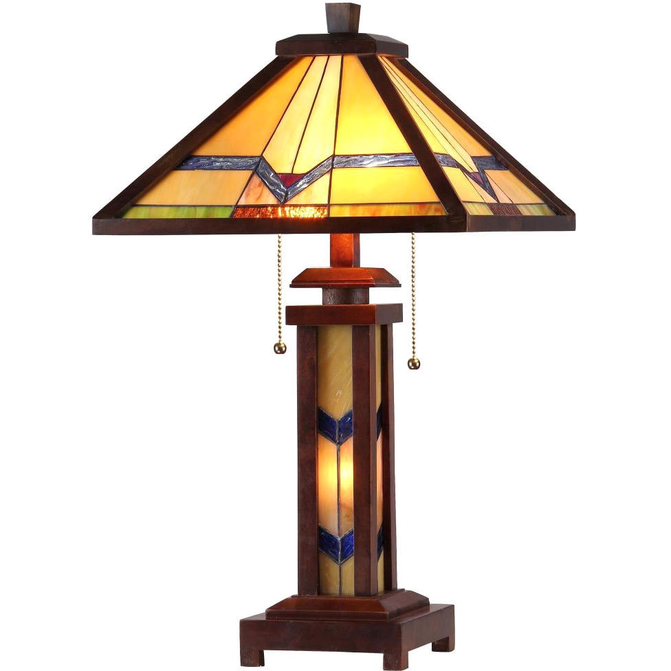 Tiffany Style Mission Design Double Lit 2+1-light Dark Bronze Table Lamp