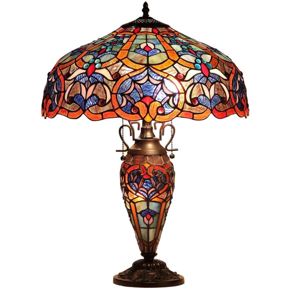 Tiffany Style Victorian Design Double Lit 2 +1 Dark Bronze Table Lamp