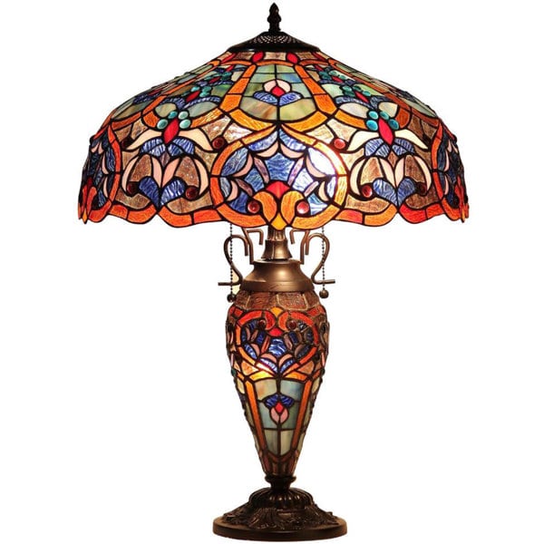 Tiffany Style Victorian Design Double Lit 2 +1 Dark Bronze Table Lamp ...