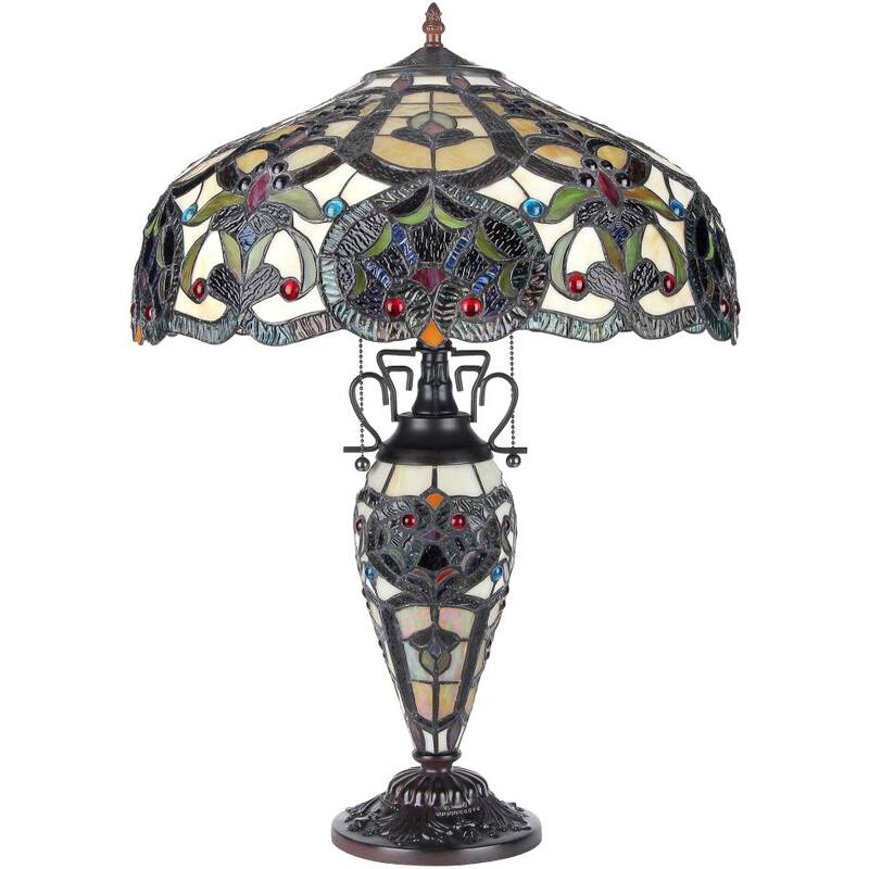 Tiffany Style Victorian Dark Bronze Double Lit 2+1-light Table Lamp
