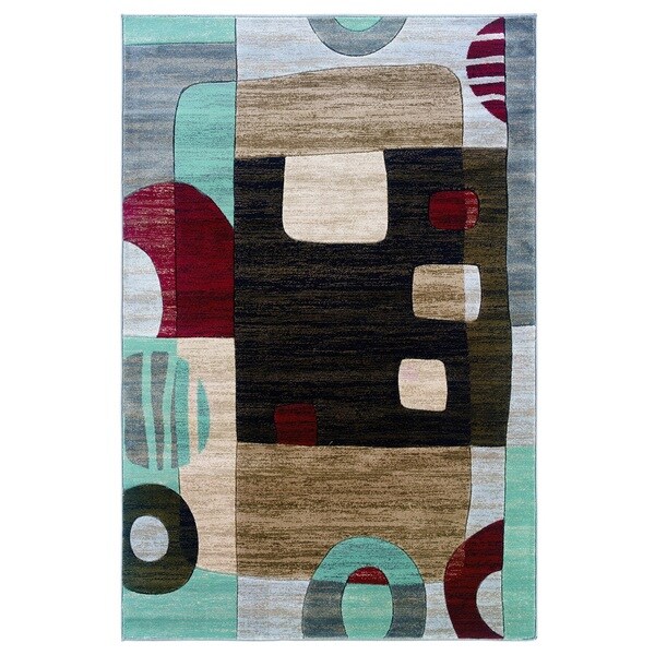 Linon Milan Collection Black/ Garnet Area Rug (8' x 10'3) - 8' x 10'3