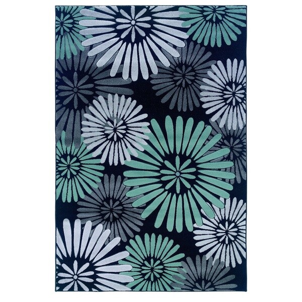Linon Milan Collection Black/ Turquoise Area Rug - 8' x 10'3