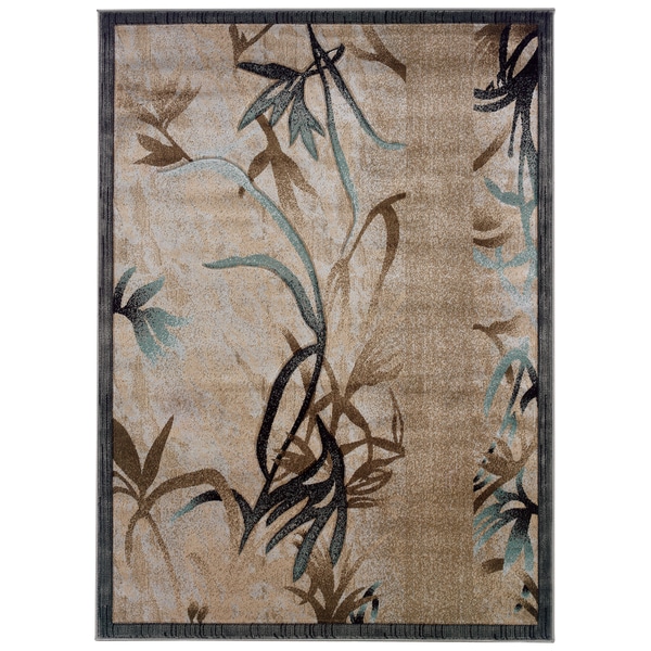Linon Milan Collection Beige/ Aqua Area Rug (5' x 7'7) - 5' x 7'7"