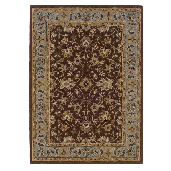 Linon Trio Traditional Brown/ Light Blue Area Rug (8' x 10') - 8' x 10'/3'10 x 5'7