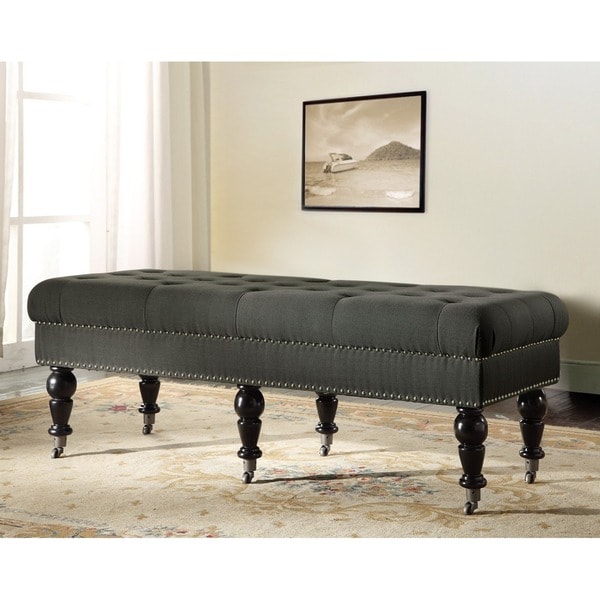 Linon 50 Inch Francesca Dark Grey Tufted Bench With Black Legs Free Shipping Today Overstock