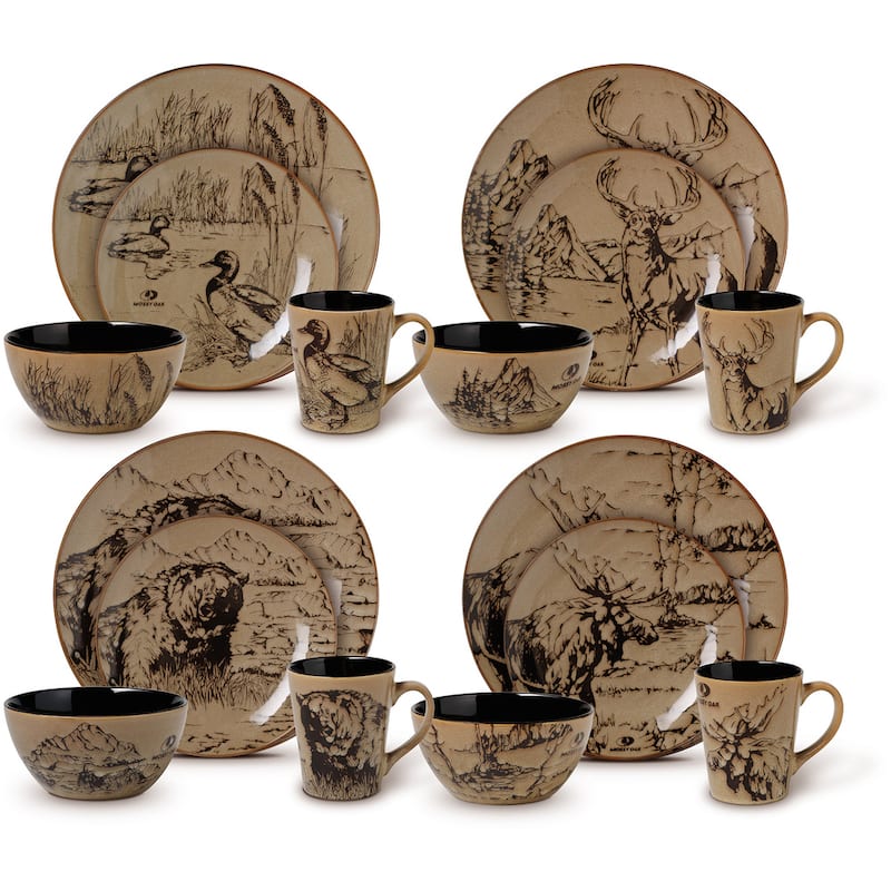 Mossy Oak Wilderness Animals 16PC Dinnerware Set, Service for 4