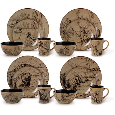Mossy Oak Wilderness Animals 16PC Dinnerware Set, Service for 4