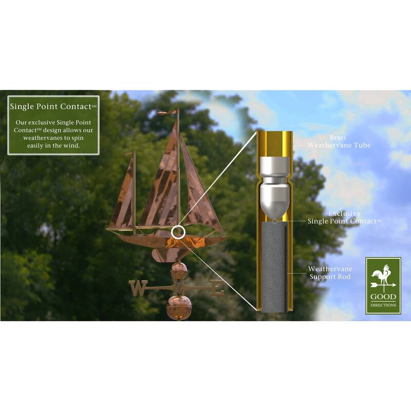 Large Sailboat Pure Copper Weathervane by Good Directions