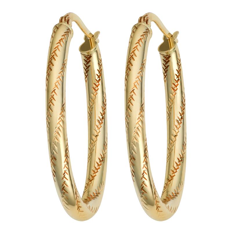 Fremada 10k Yellow or Two-tone Gold Polished and Textured Finish Oval Hoop Earrings
