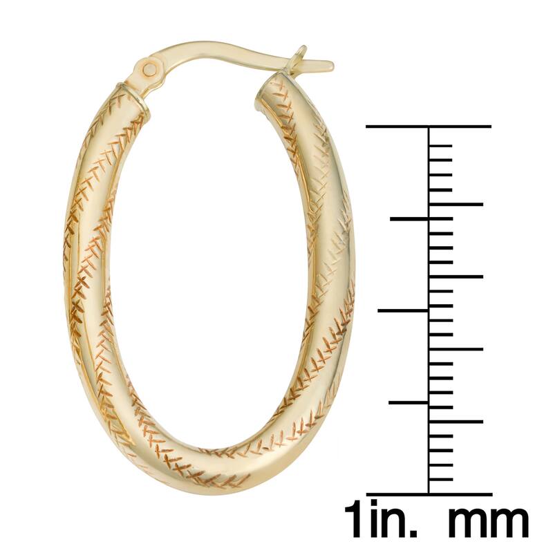 Fremada 10k Yellow or Two-tone Gold Polished and Textured Finish Oval Hoop Earrings