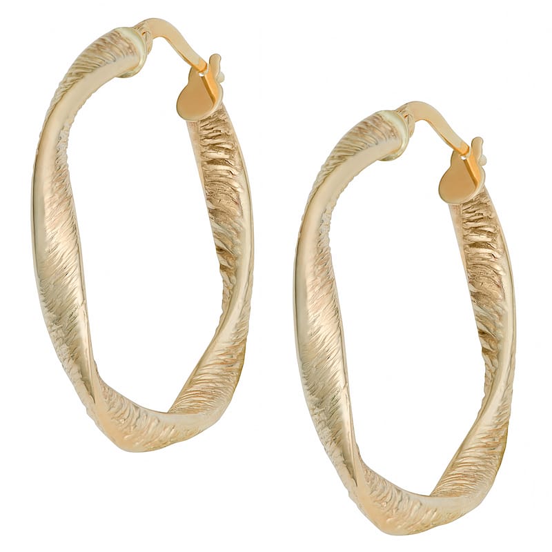 Fremada 10k Yellow Gold Stone Finish Twist Hoop Earrings