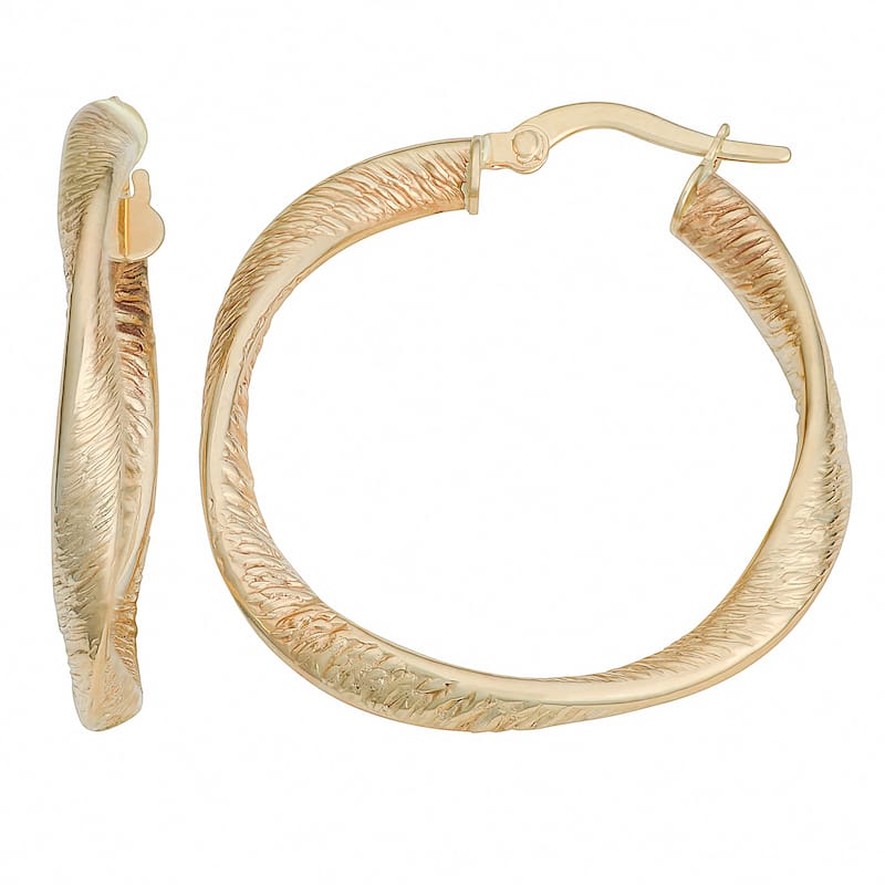 Fremada 10k Yellow Gold Stone Finish Twist Hoop Earrings
