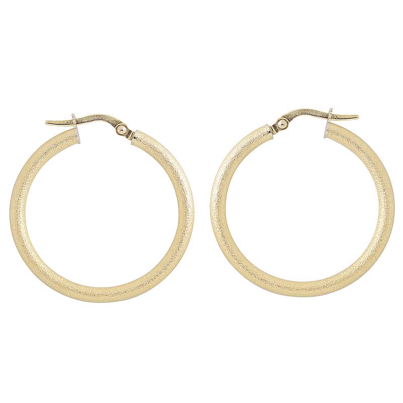 Fremada 10k Yellow Gold 2.5x25mm Glass Blast Finish Hoop Earrings