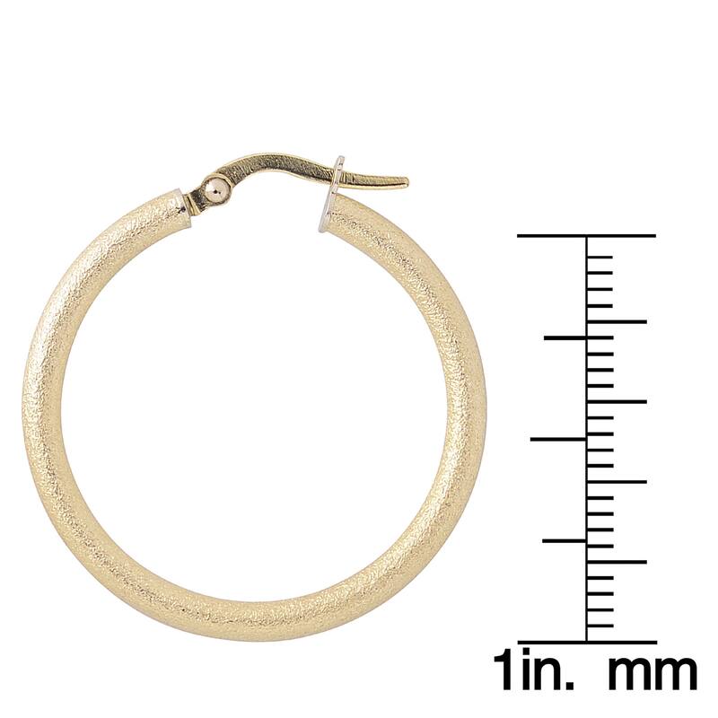 Fremada 10k Yellow Gold 2.5x25mm Glass Blast Finish Hoop Earrings