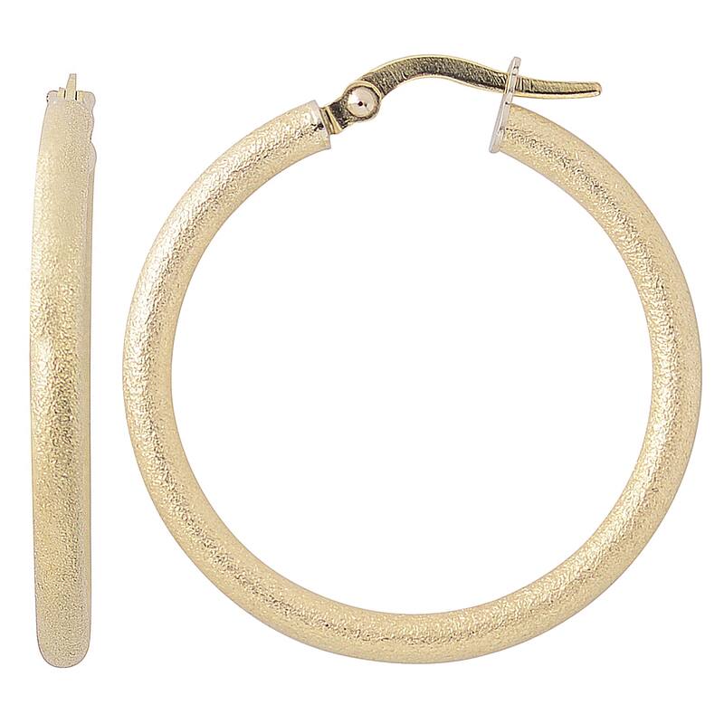 Fremada 10k Yellow Gold 2.5x25mm Glass Blast Finish Hoop Earrings