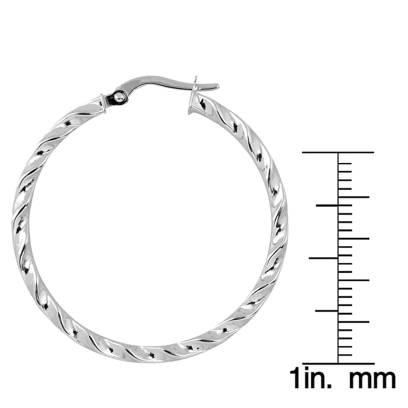 Fremada 10k White Gold 4.5x30mm Twisted Hoop Earrings