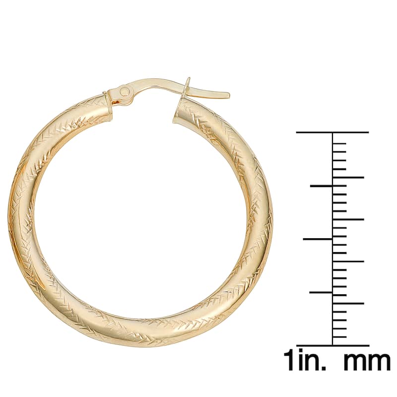 Fremada 10k Yellow Gold 3x25mm Texture Hoop Earrings