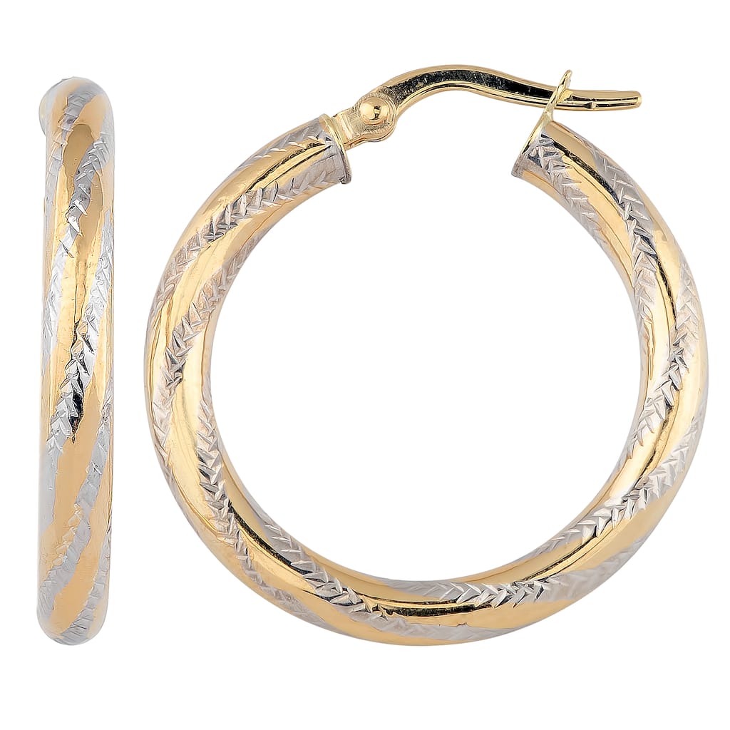 Fremada 10k Two-tone Gold 3x20mm Hoop Earrings