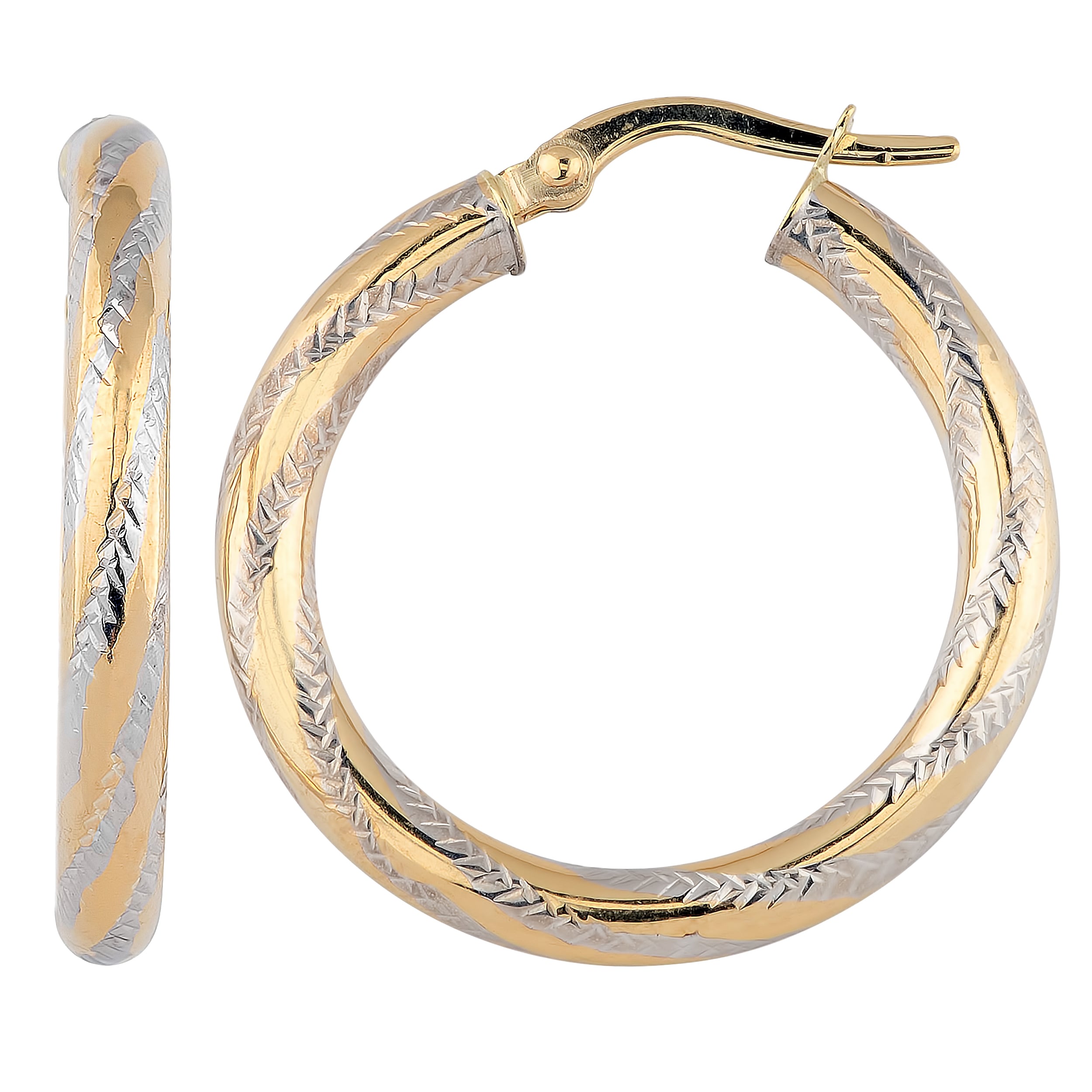 Au Naturale 10k Two-tone Gold 3x20mm Hoop Earrings
