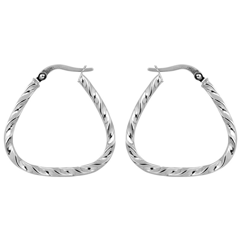 Fremada 10k White Gold Twist Design Triangular Hoop Earrings