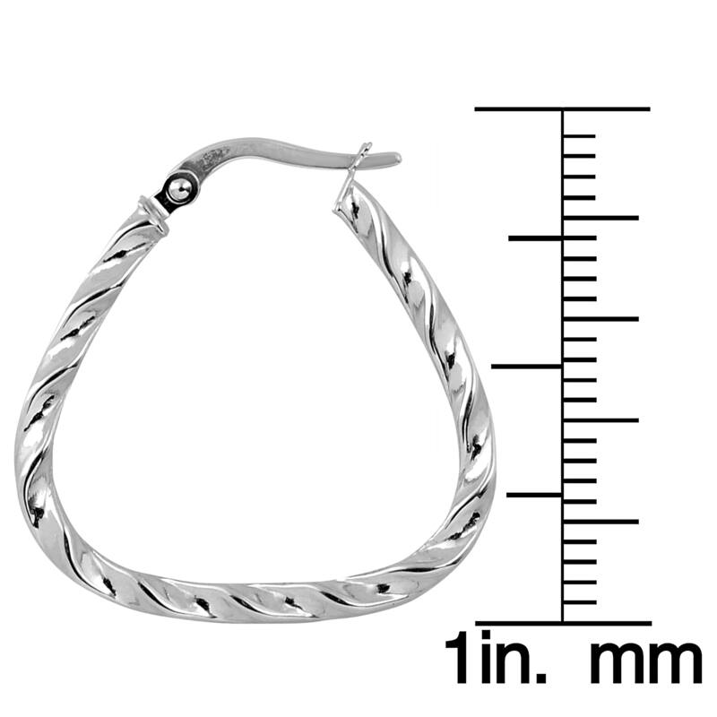 Fremada 10k White Gold Twist Design Triangular Hoop Earrings