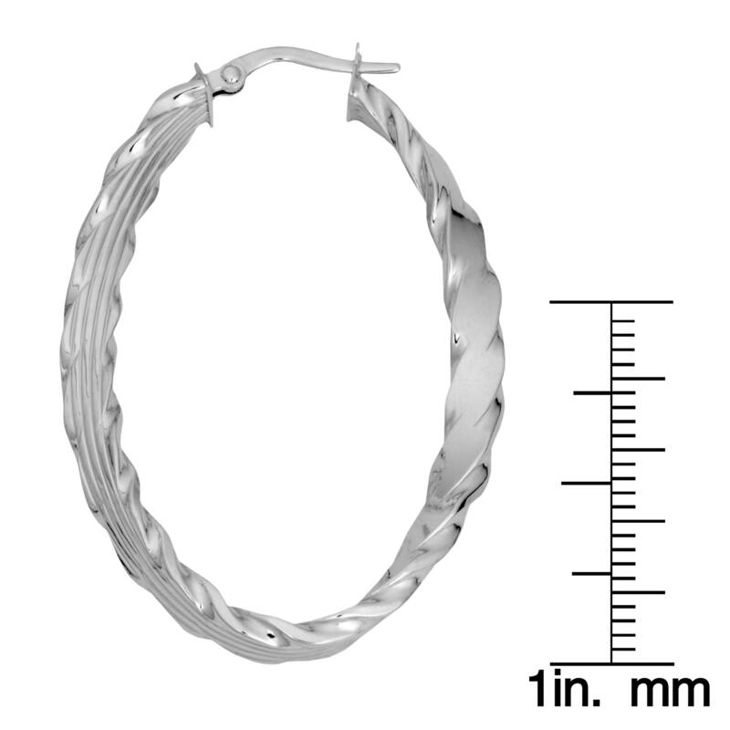 Fremada 10k White Gold Twist Design Flat Oval Hoop Earrings
