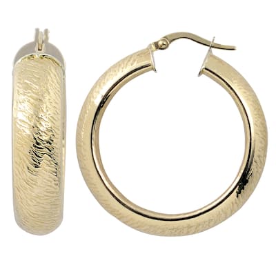 Fremada 10k Yellow Gold 8x25mm Stone Finish Hoop Earrings