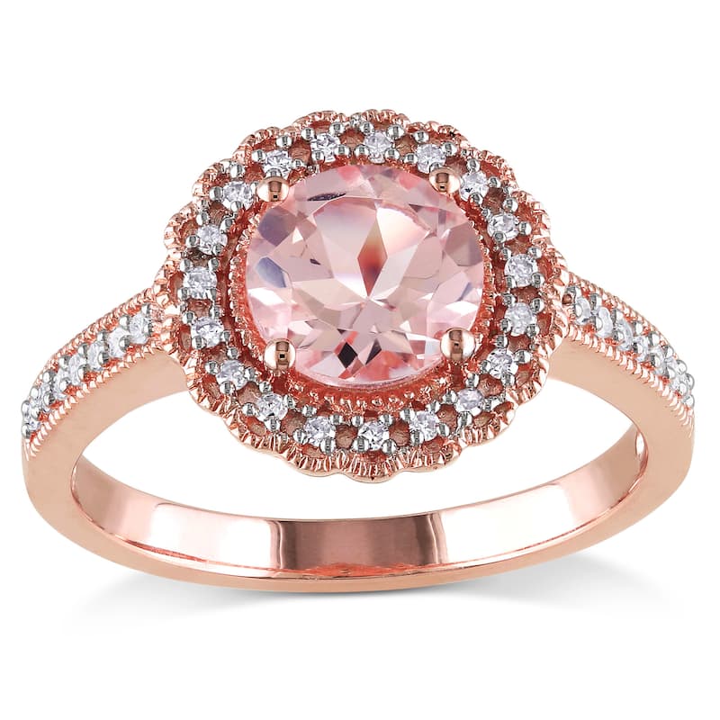 Miadora Rose Goldplated Silver Morganite and 1/6ct TDW Diamond Ring (H-I, I2-I3) - 5