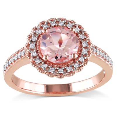 Miadora Rose Goldplated Silver Morganite and 1/6ct TDW Diamond Ring (H-I, I2-I3)