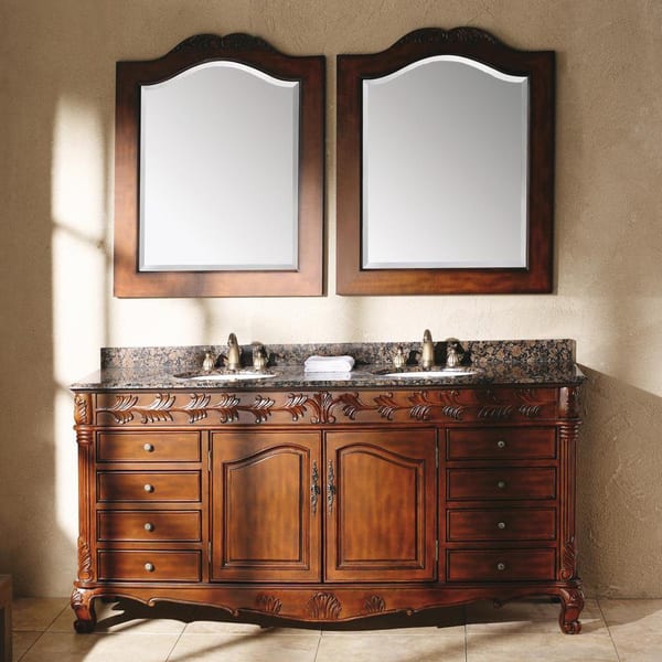 76 Inch Cherry Double Sink Bathroom Vanity with Granite