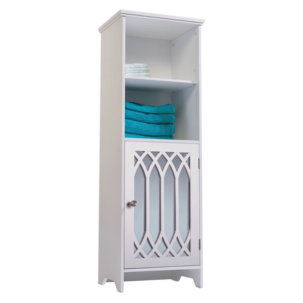 Kathy White 1door Linen Tower with Mirror by Elegant Home Fashions