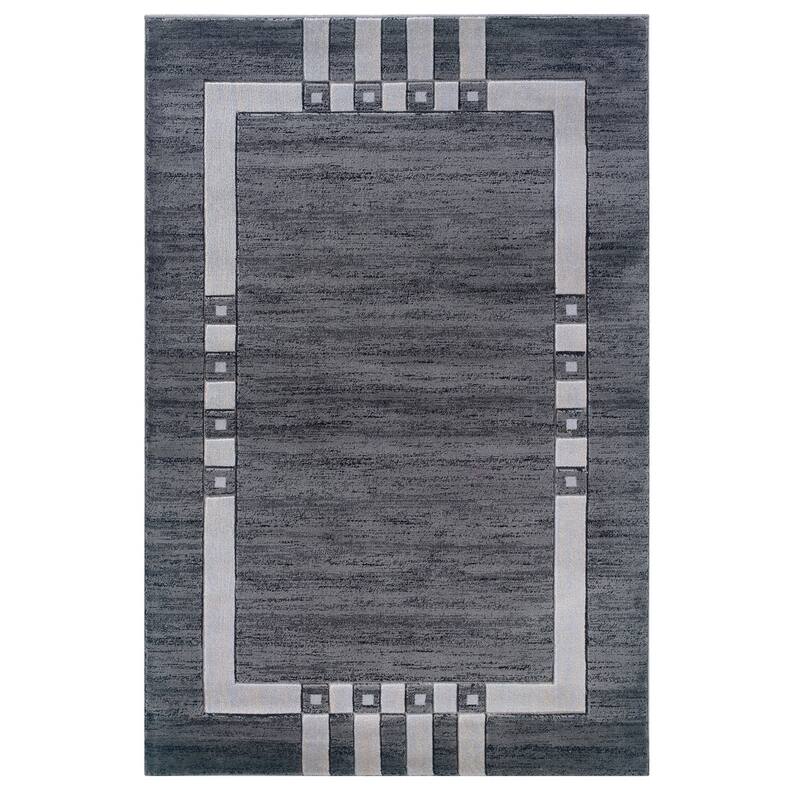 Geo-Bordered Area Rug - 5' x 7'7" - Black & Grey Marl