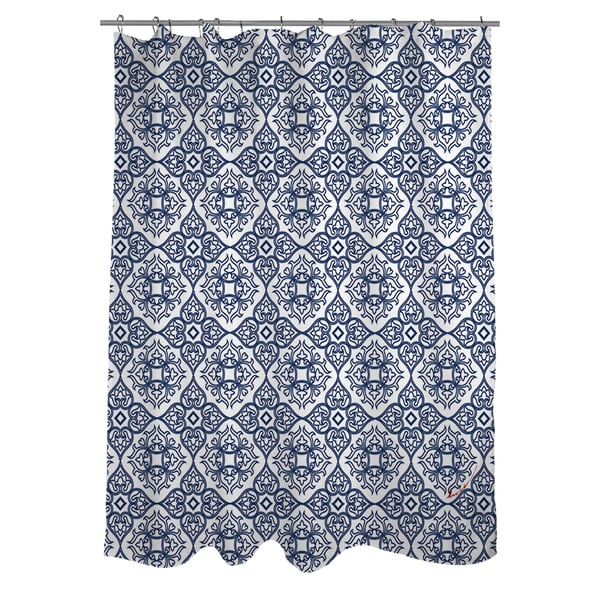 Shop Winter Garden Baroque Navy on White Shower Curtain - On Sale ...