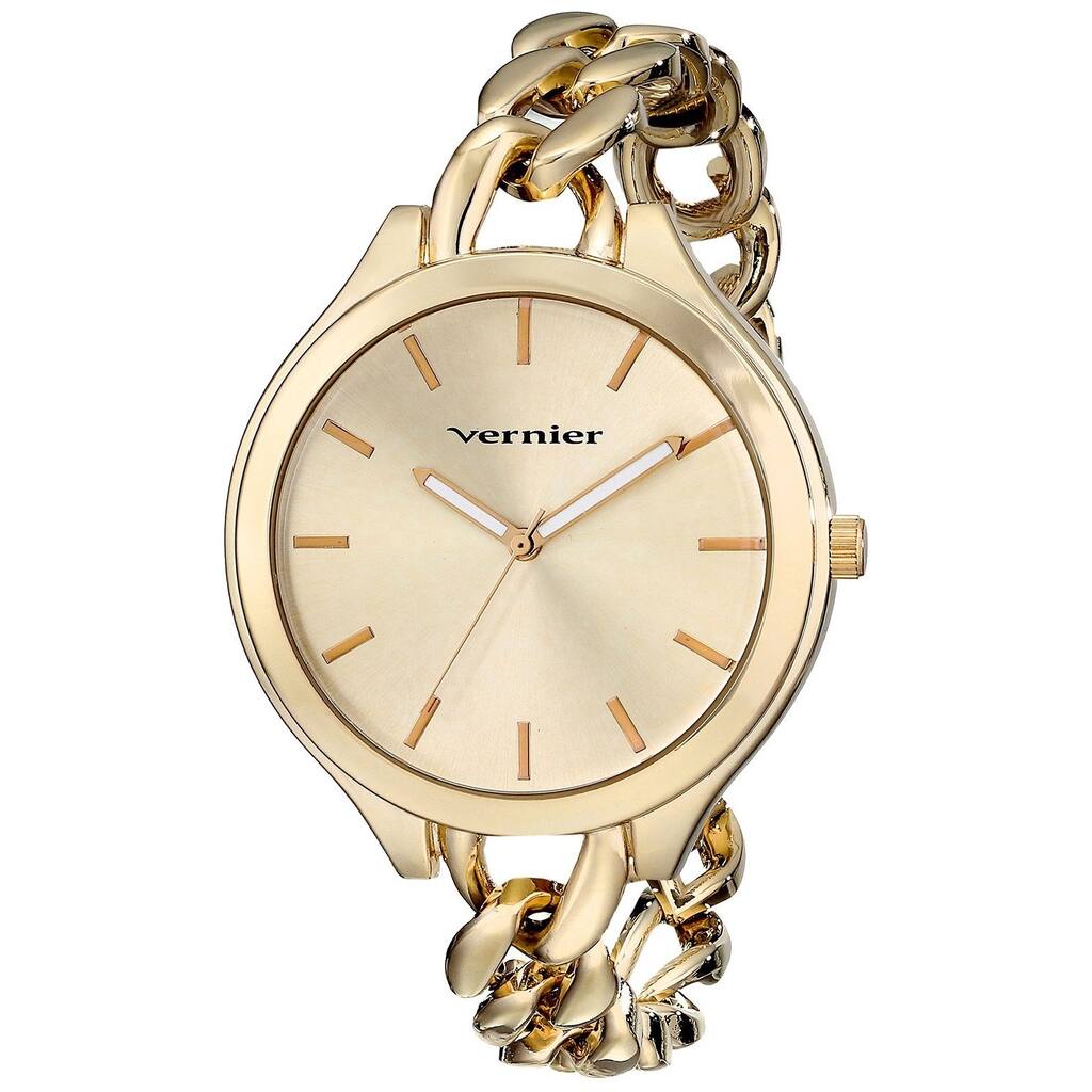 Vernier V11181YG Women's Goldtone Box Chain Link Dial Watch