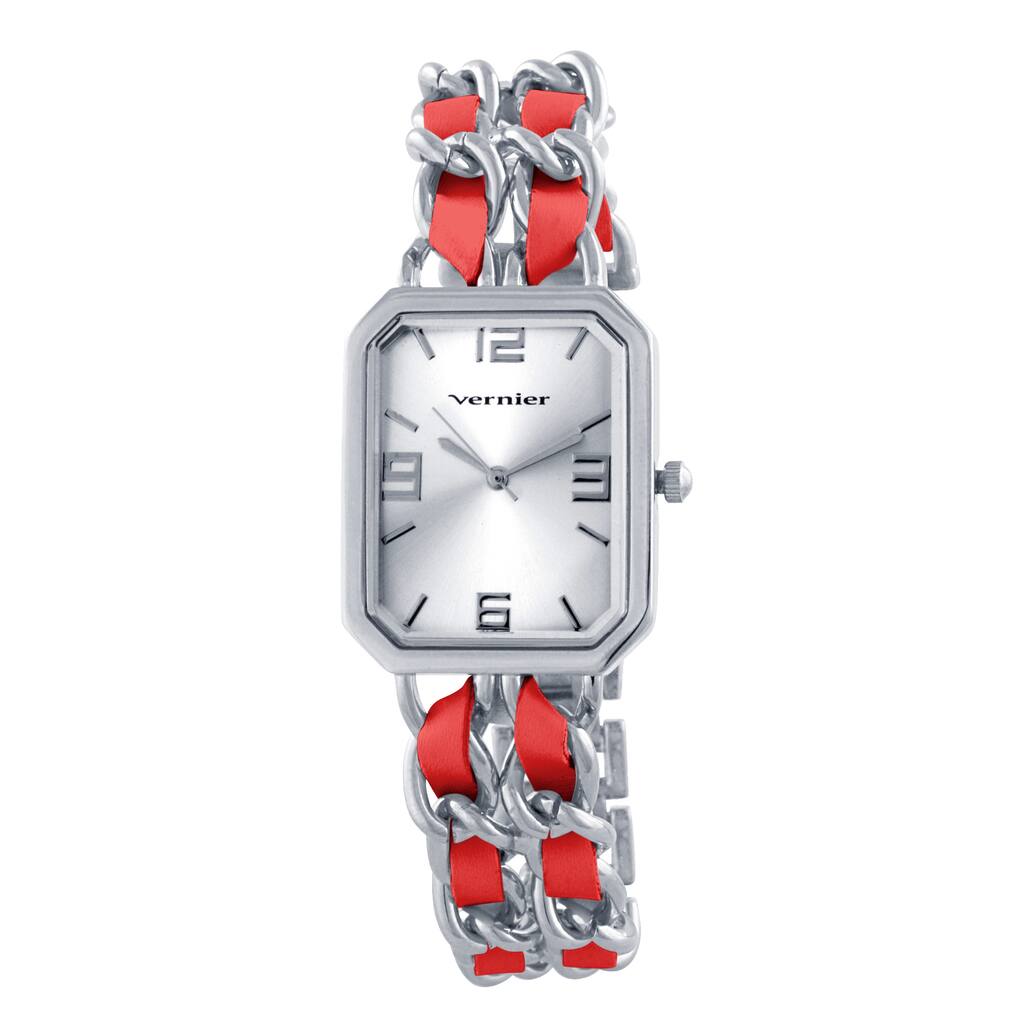Vernier Women's Silvertone Double Chain Octagon Dial Watch