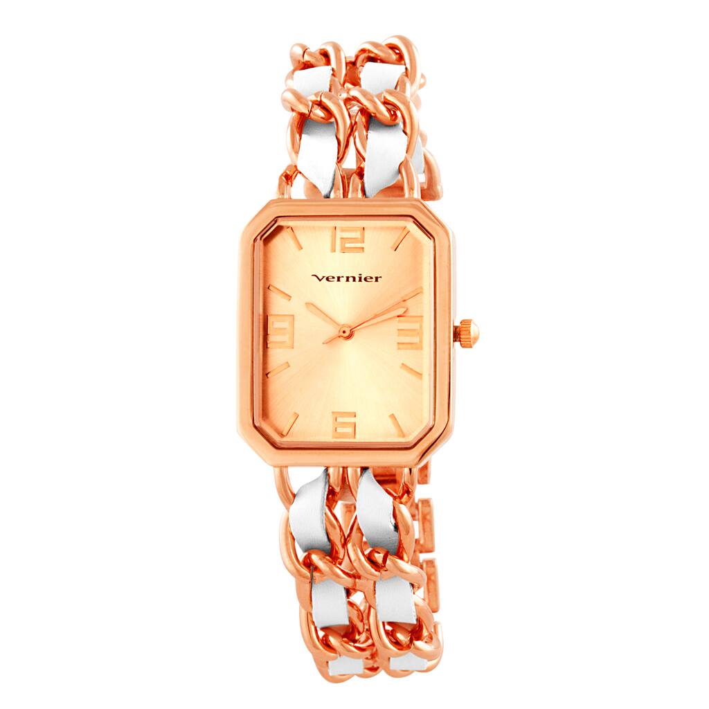 Vernier Women's Rose Goldtone Double Chain Inlay Status Octagon Watch
