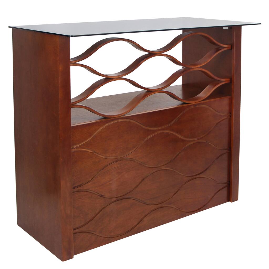 Wave Walnut Wood 42.5-inch Height Home Bar