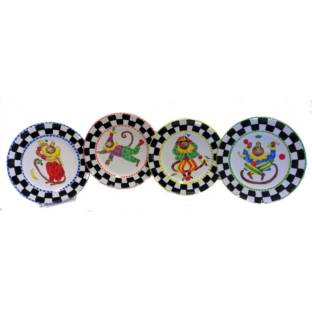 Handmade Set of 4 Monkey Business Decorative Plate Bundle (Italy)