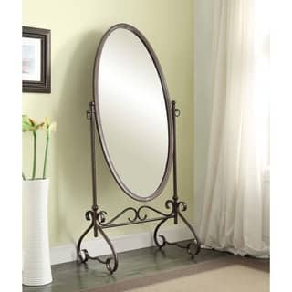 Linon Angelica 26 x 63-inch Metal Oval Cheval Mirror - Antique Brown