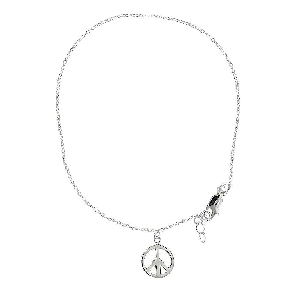 Sterling Silver Polished Peace Charm on an Adjustable Chain Necklace 18 2 Extender