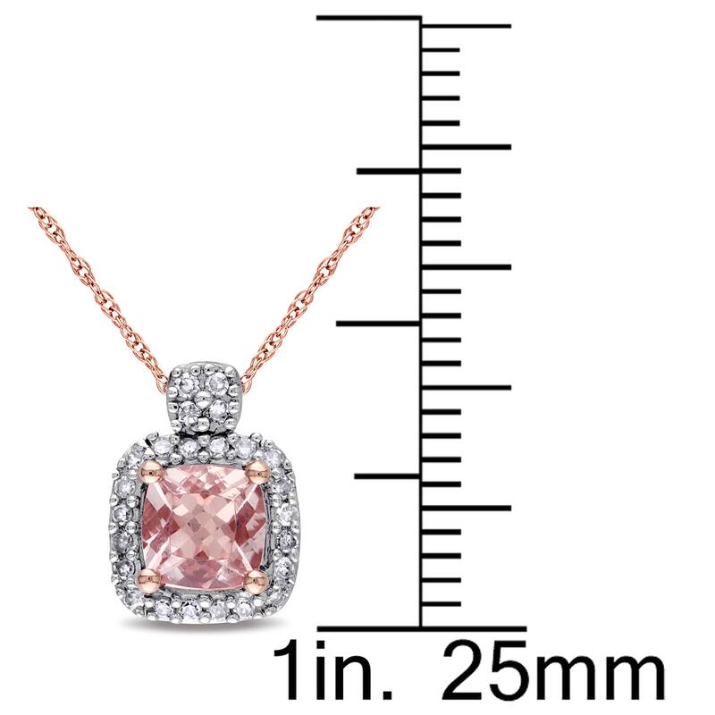 Miadora 10k Rose Gold Cushion-cut Morganite and 1/10ct TDW Diamond Halo Necklace (G-H, I1-I2)