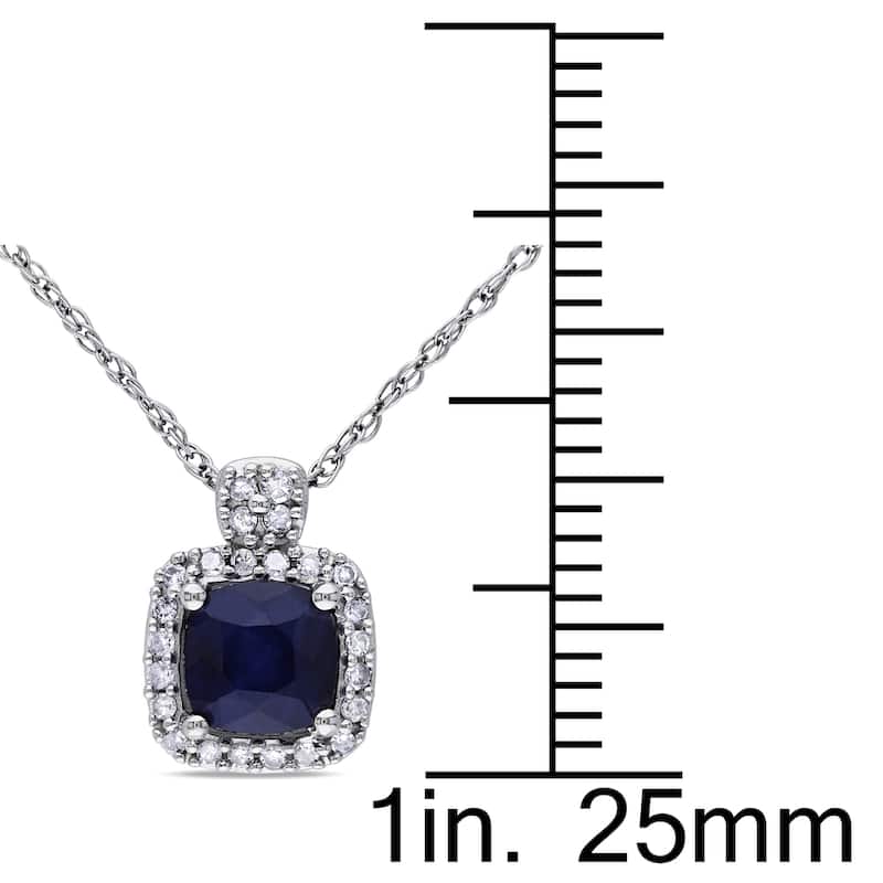 Miadora 10k White Gold Sapphire and 1/10ct TDW Diamond Square Halo Necklace - Blue
