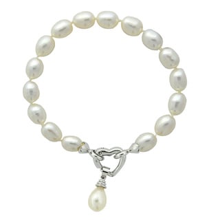 Link to Glitzy Rocks Silvertone White Freshwater Pearl Heart Clasp Bracelet (6-7mm) Similar Items in Bracelets